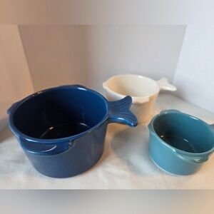Fish-Shaped Ceramic Nesting Measuring Cups Set Of 3 Ocean Beach Decor Blue